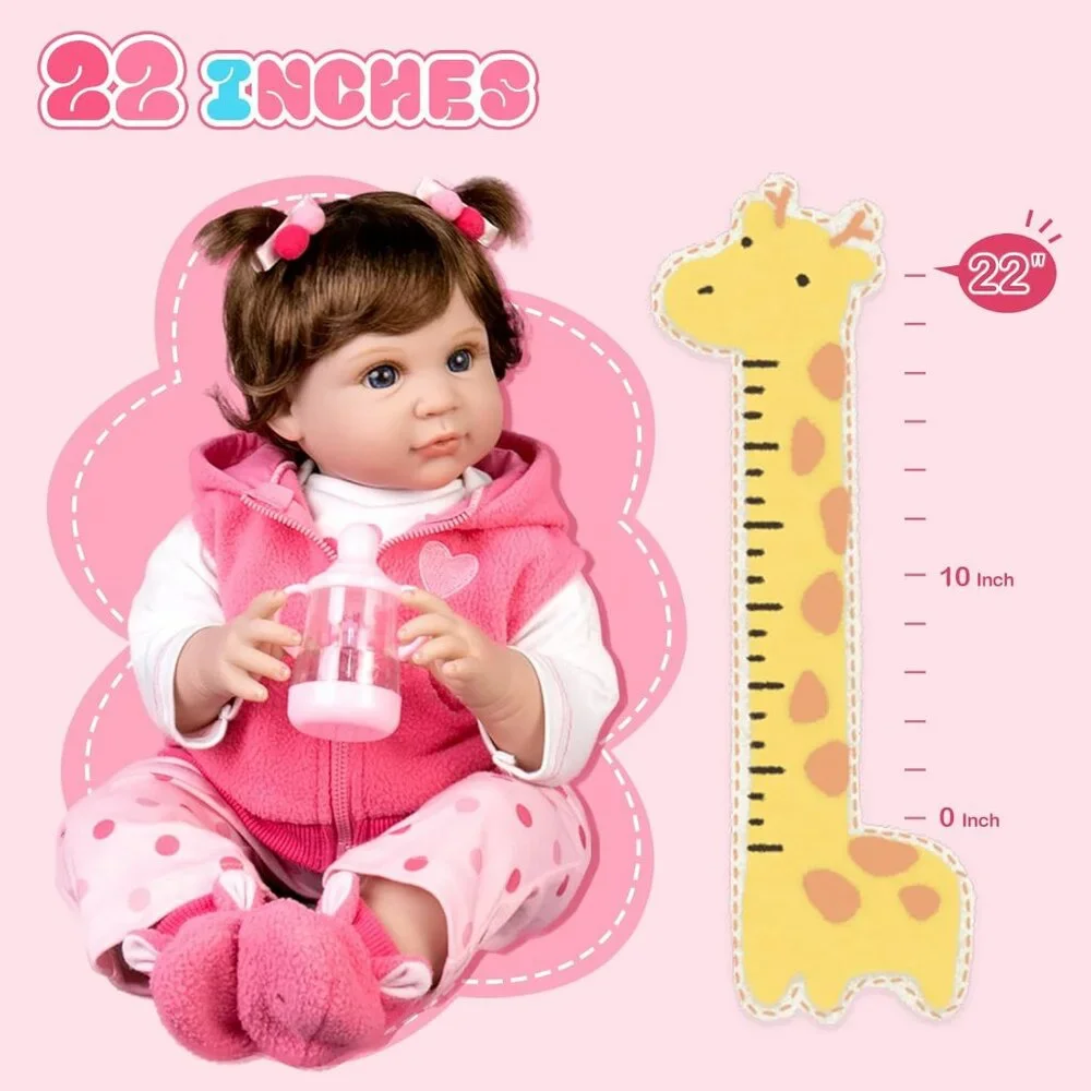 💫 Reborn Baby Dolls Pink Realistic  22 inch Wig Hair Accessories Gift Set Toy